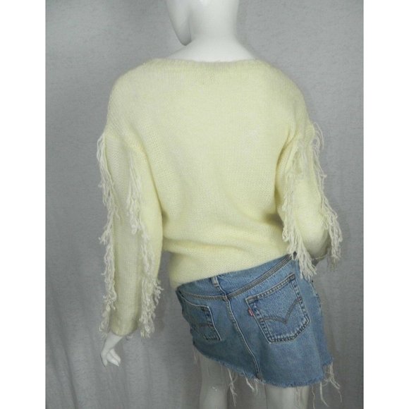 Line Dot Sweater Ivory Soft Fringe Crew Neck Pullover Size M/L - Picture 8 of 9
